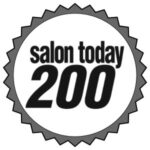 Black and white logo of "Salon Today " featuring bold text within a circular, starburst shaped border.