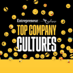 Entrepreneur Top Company Cultures logo with various emojis on a black background.